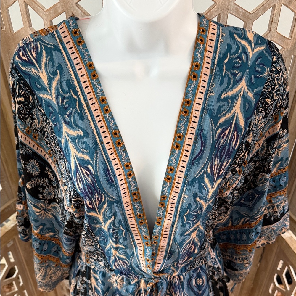 NWT Free People Mixed Emotions Bohemian Romper Blue size Large - Picture 5 of 15